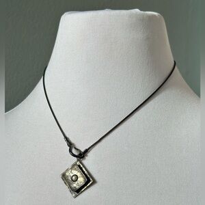 SILPADA DIDAE 925 Silver Hammered Pearl Square Front Hook Pendant Necklace